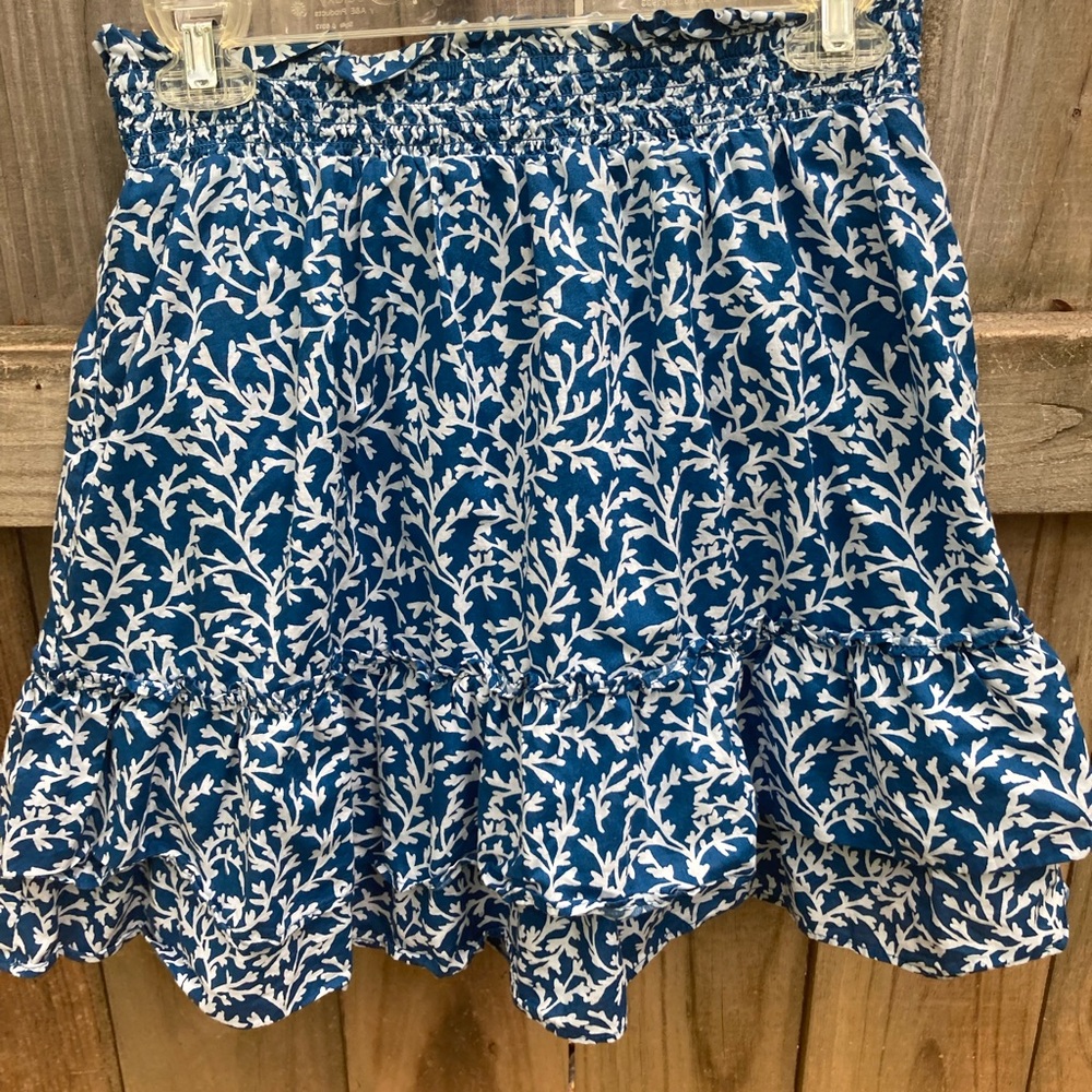 J. Crew cotton blue and white tiered skirt